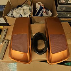 2015 Amber Whiskey Saddle Bags With 6x9 Speaker Lids