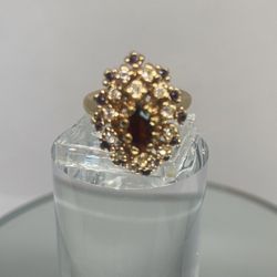 Vintage Intricate Oval Gold Vermeil 14 Kt HGE Lind Orchid Floral Ring Size 5