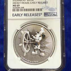 2017 1oz NGC MS69 STEAMBOAT MICKY MOUSE SILVER COIN