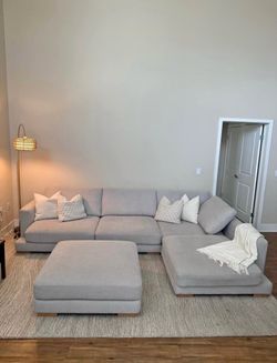Lindsey Sand 127” L-Shaped Sectional + Matching Ottoman