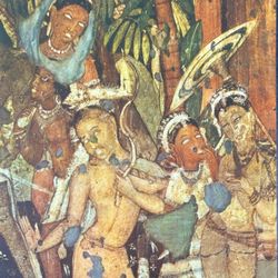 Palace Scene Original Antique Vintage Fine Art INDIA Print Poster Ajanta Caves Wall Painting 1950’s Italy Printed Collectible