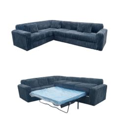 BRAND NEW 7x9ft SECTIONAL SOFAS COUCHES with sleeper CORDOROY GUNMETAL color fabric, CUSTOM MADE AVAILABLE