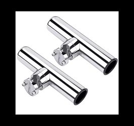 Fishing Rod Holders 360°Rotating 2 Pack, Stainless Steel 316 Rail Mount Adjustable Rod Holders for Fishing Boat, Marine Grade Clamp on Boat Rod Pole H