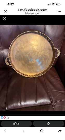 Vintage Brass Round Serving Tray with Handles
