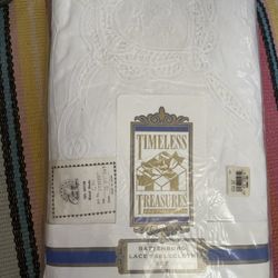 Vtg TIMELESS TREASURES BATTENBERG  LACE tablecloth 66x120”13 pcs set handmade