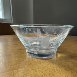 Vintage Princess House Heritage Glass Bowl  etched floral design for mayonnaise or condiment bowl, featuring a delicate floral design a