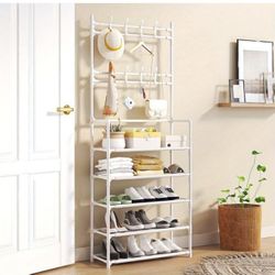 Industrial Coat Rack Stand with Shoe Storage 8 Hooks Hall Tree Free Standing Entryway nizer Stylish Coat Hanger for Living Room & Hallway 60 * 26 * 17