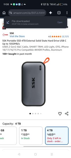 SSK Portable SSD 4TB External Solid State Hard Drive USB C Up to 1050MB/s