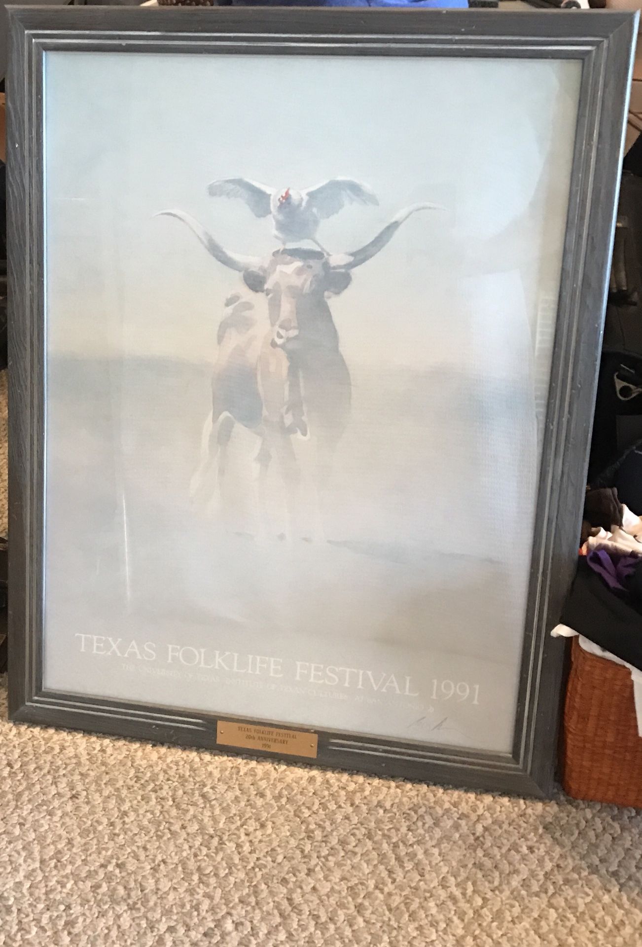 Texas Folklife Festival 1991 Print - Signed by Artist Brad Braune - Plus Special Plaque Commemorating the 20th Anniversary of Texas Folklife Fest QQQ