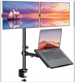 WALI Triple Arm Laptop and Dual Monitor Desk Mount (M002XLLP)