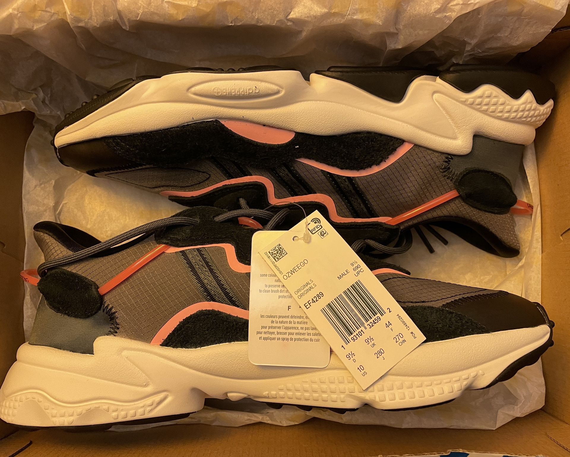 Adidas Ozweego Mens Size 10 Blk Gry Signal Coral EF4289 New