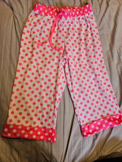 Justice 14 Pink/White Polka Dot Pajama Bottom Capri