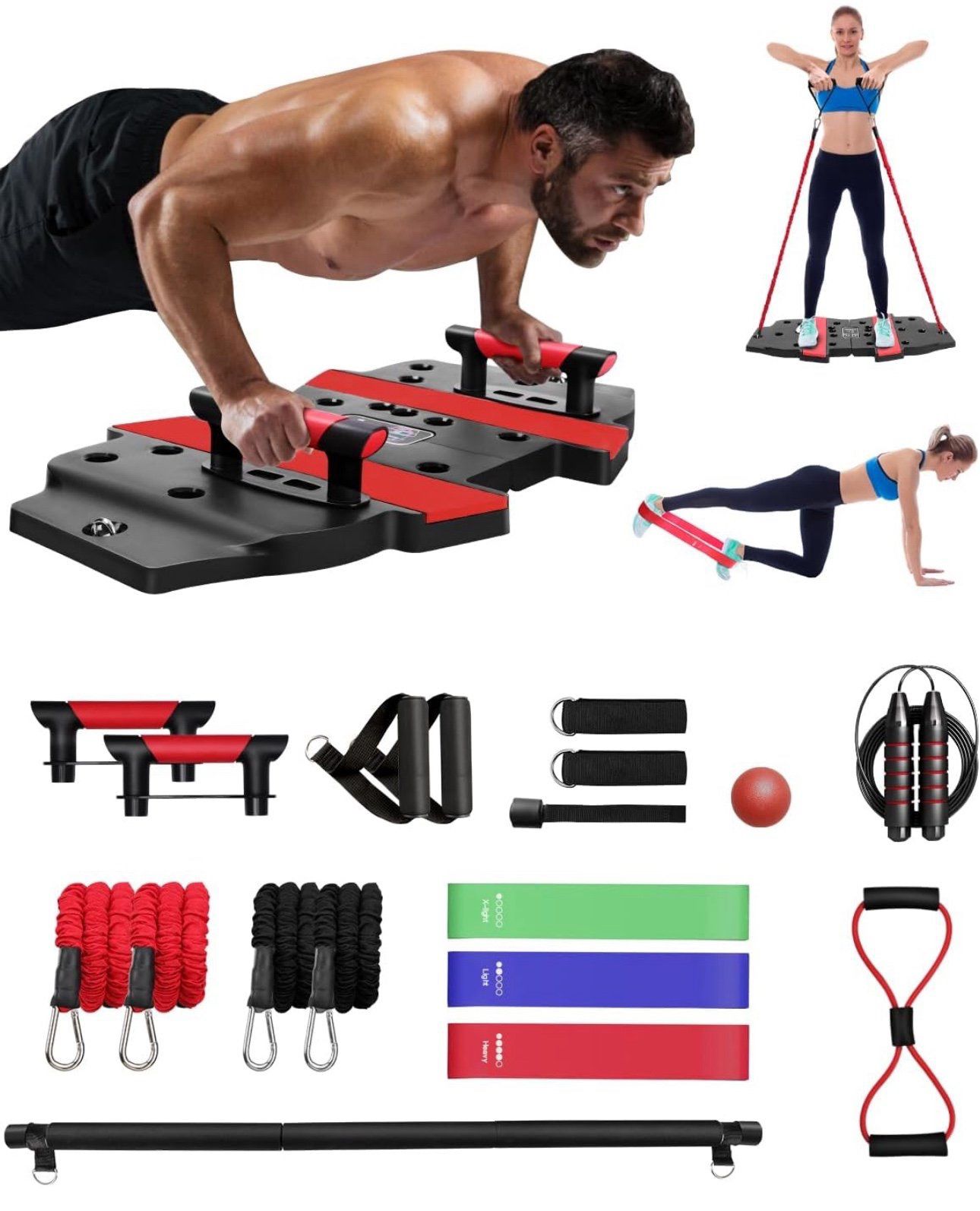 Portable Home Gym, Workout Equipment with 20 Accessories Including Fitness Board