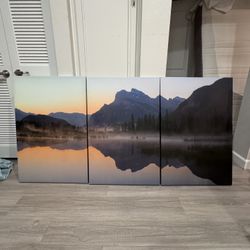 Large 3 Panel Canvas Wall Art – Mountain Lake Sunset – 24x36 Each (72” Total Width)
