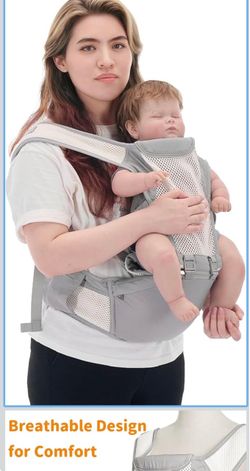 Gray Breathable Baby Carrier with Hip Seat