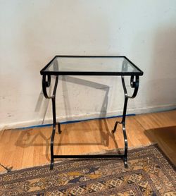Vintage Wrought Iron & Glass Side Tables – Set of 2