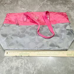 Coach Colorblock Pink/Gray Large Travel Lightweight Poppy Weekender Tote