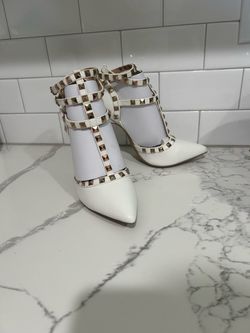 White Studded Pointed-Toe Heels