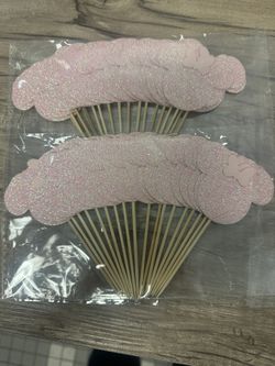 New 36 Count Pink Glitter  Minnie Mouse With Bow Cupcake Toppers 