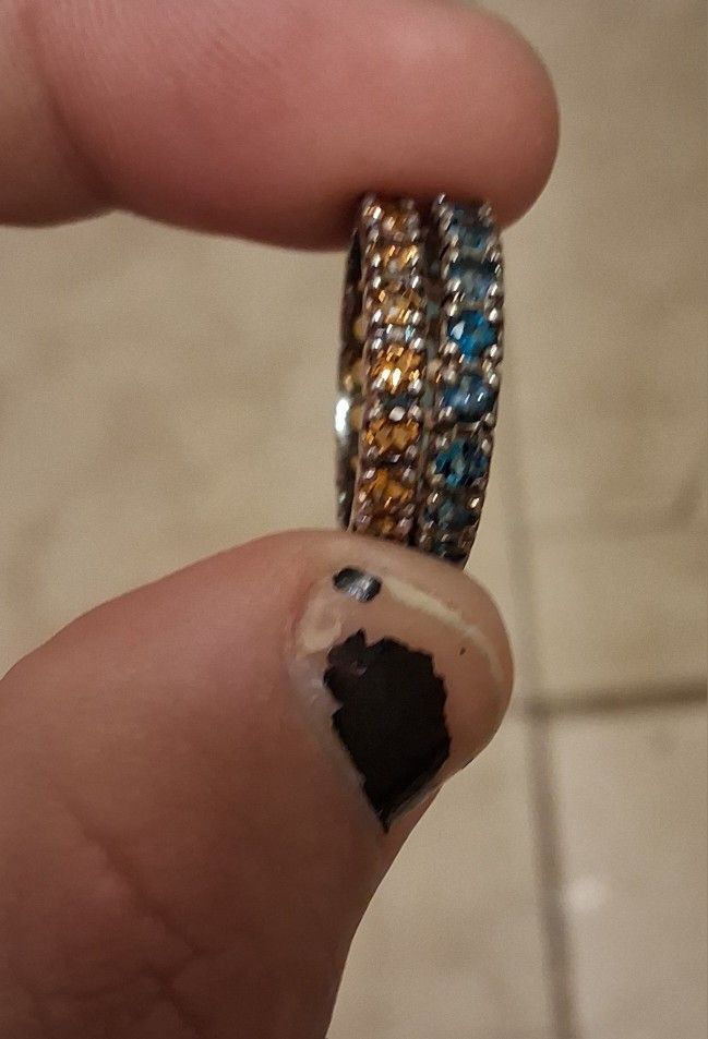 Vintage Tone Multiple Color Cz Band Rings Sterling Silver