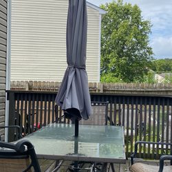 Patio Table And 4 Swivel Chairs 2 Chairs Solar Umbrella With New Stand