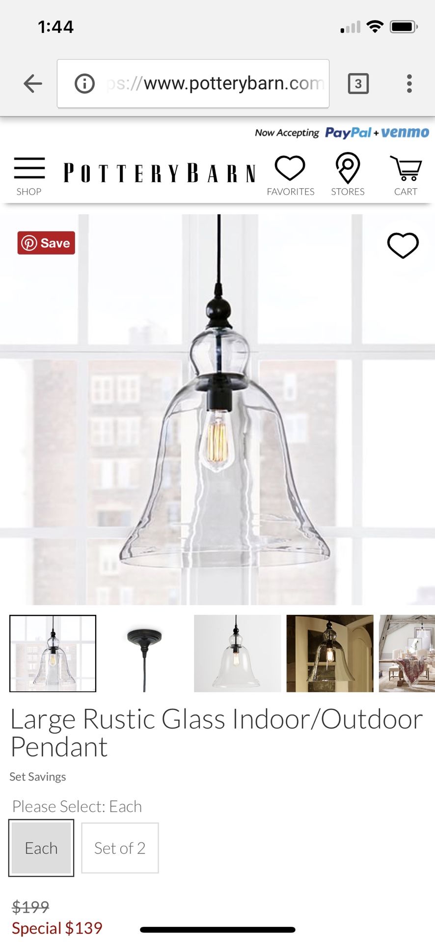 Pottery barn rustic glass pendant light