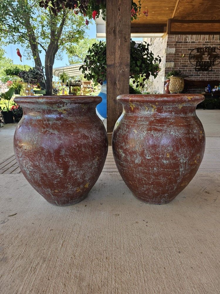 Rustic Cantaro Shape Clay Pots . (Planters) Plants, Pottery, Talavera $65 cada una.