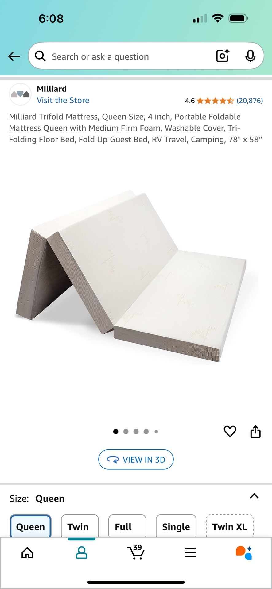 Folding 4” Queen Mattress with Cover