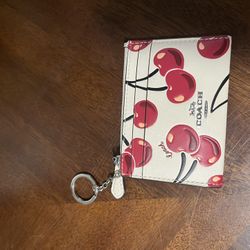 NWT Coach Mini Skinny Id Case In Signature Canvas With Cherry Print 