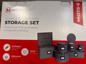 Crockery Storage Set Dish Organizer Cases w/ Dividers & Felt Protectors