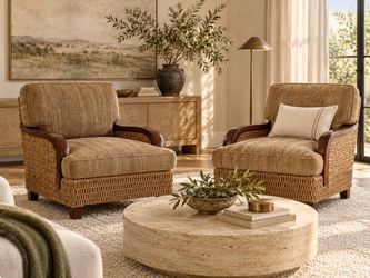 Set of (2) Ralph Lauren Woven Rope and Wood Club Chairs (sold as a set)