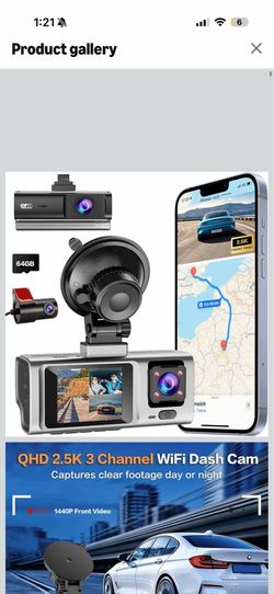 Brand new 3 channels dash cam WiFi with APP Control, 4 IR Lights, free 64gb sd card