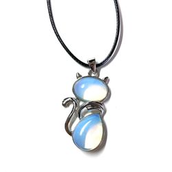 Opal Cat Pendent Necklace 
