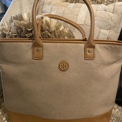 Tory Burch  Tan Tote And Camel Tone Leather Trim 