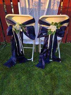 Wedding aisle chair decorations navy blue  and white