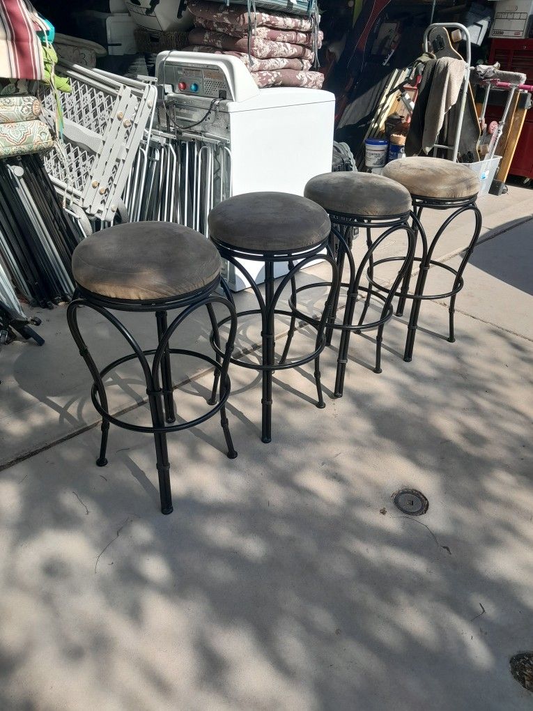 2 Or 4 Metal Barstools Chairs Suede Swivel Seats $15-$18 Each Bar Stools