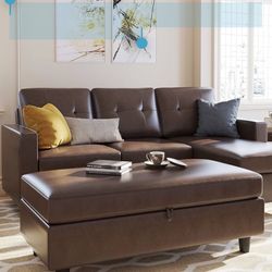 Faux leather sectional Couch With Ottoman.