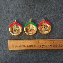 1983 Joan Walsh Anglund Set of 3 Round Mini Ornaments Made in Hong Kong