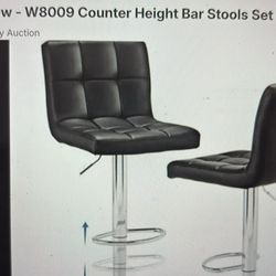 New Counter Height Bar Stools, Set If 2, Black (W8009)