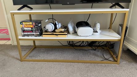 White Faux Marble & Gold TV Stand
