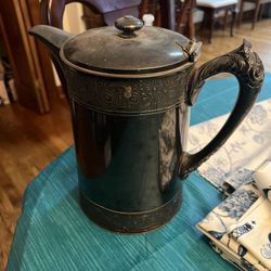 1800s Large Meriden B. Company Silver-Plated Enamel Lined Water Pitcher Tea Kettle