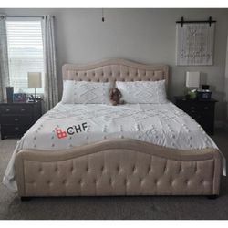 Beige queen  or king size bed frame  // Mattress Sold Separately 