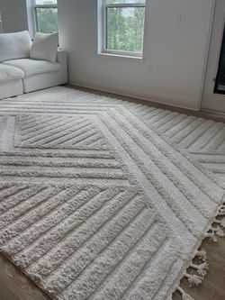 Cream Textured Geometric Area Rug