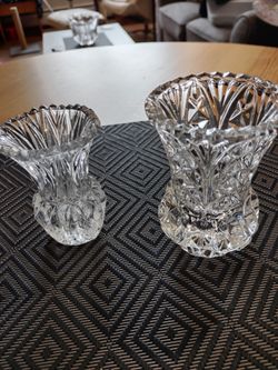 Vintage Crystal Pair of Miniature Vases