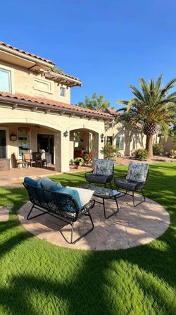 4-Piece Patio Set – Loveseat, 2 Chairs + Glass Table