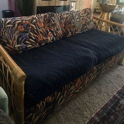 Vintage Rattan Pull Out Couch