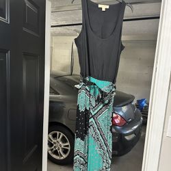 Michael Kors Casual Maxi Dress Teal Medium w/black Belt