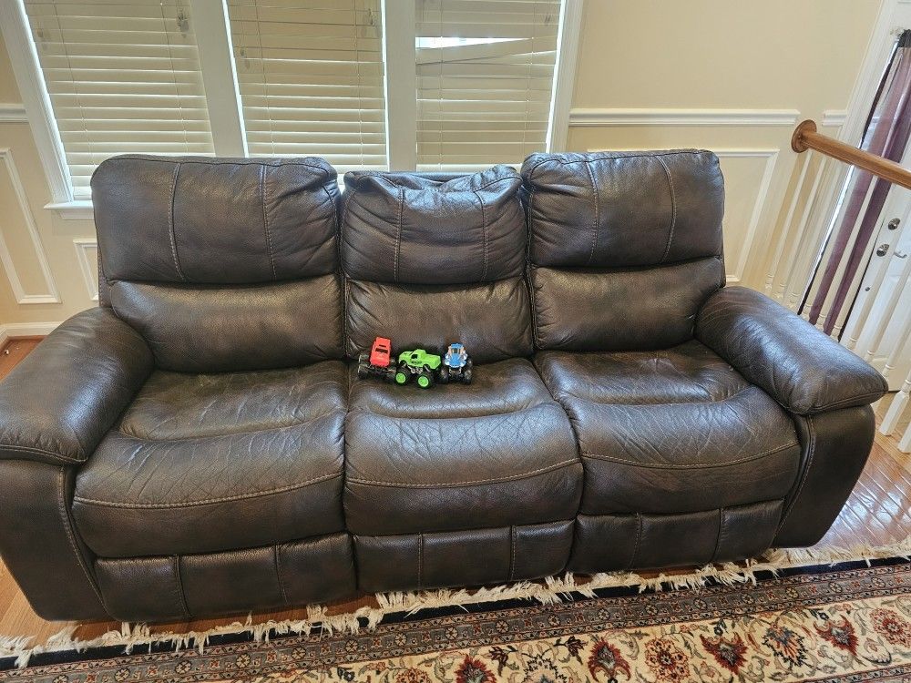 Reclining 3 Seater Leather Sofa With Single Reclining Sofa