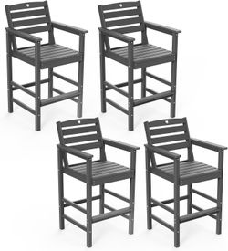Patio Bar Table,Adirondack Chairs and Table 5 Pieces Set, Bar Height Chairs Set of 4 and Bar Table, Outdoor Bar Stools Set,Weather-Resistant Outdoor F