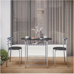 3 Piece Dining Table Set for 2, Small Table and Chairs, Black